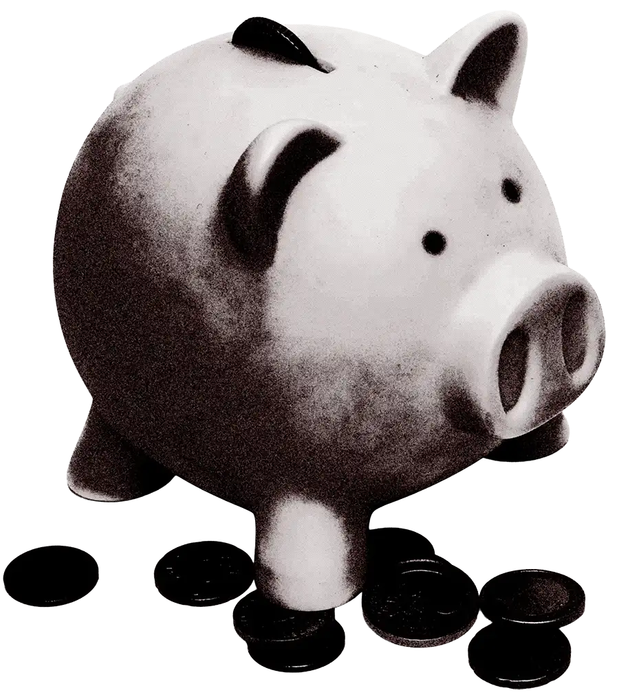 Piggy bank with coins