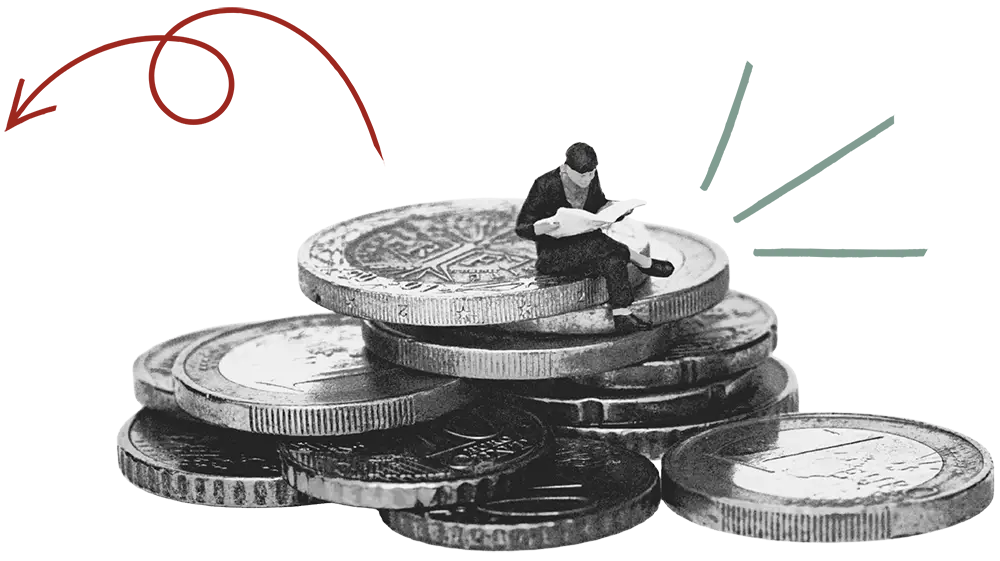 Person sitting on coins